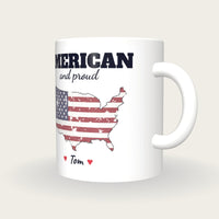 Personalised United States Map Mug, American And Proud, three-quarter view