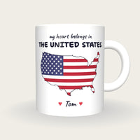 Personalised United States Map Mug, My Heart Belongs In The United States, front