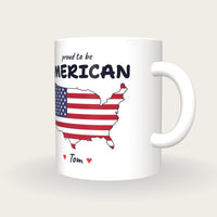 Personalised United States Map Mug, Proud To Be American, three-quarter view
