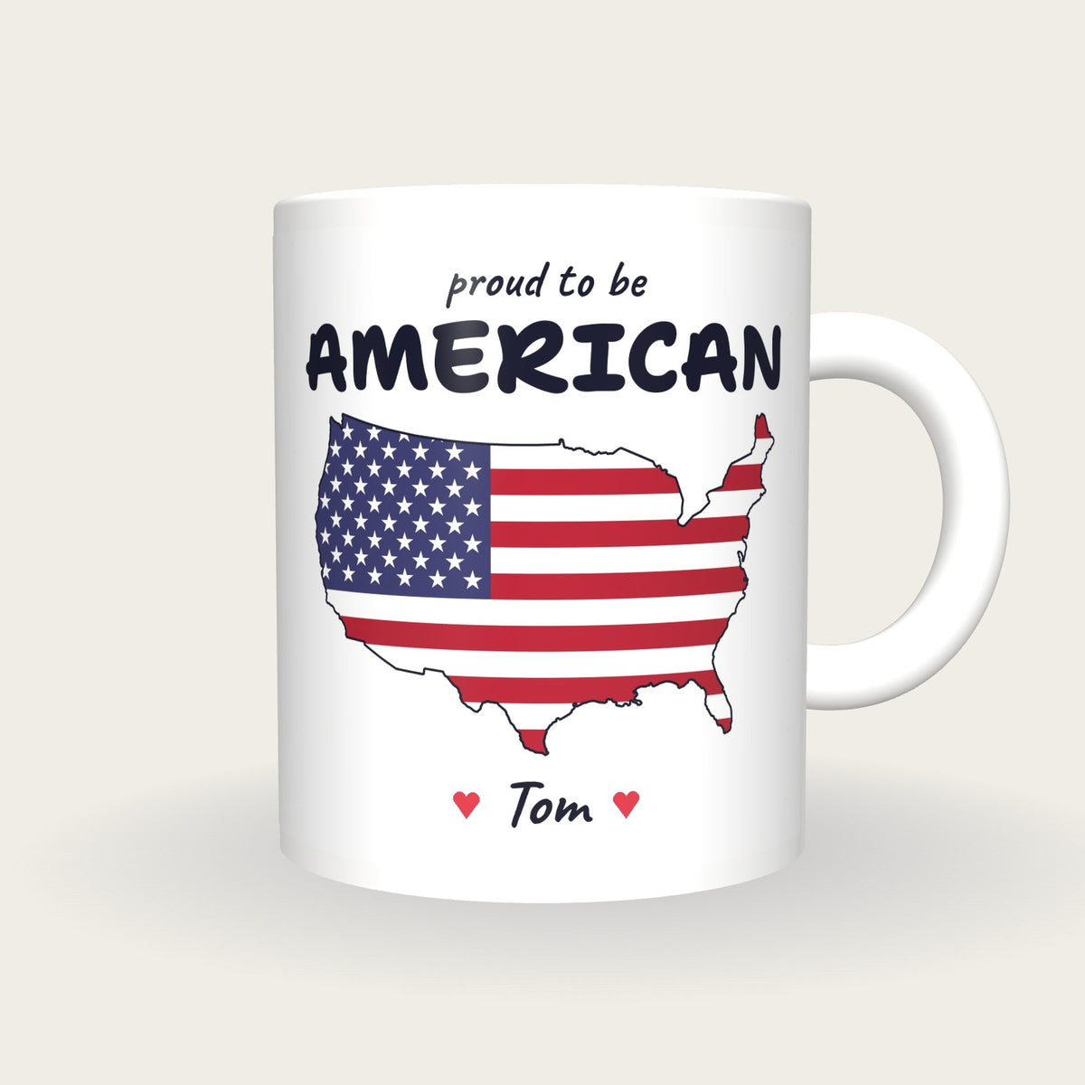 Personalised United States Map Mug, Proud To Be American, front