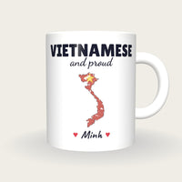 Personalised Vietnam Map Mug, Vietnamese And Proud, front