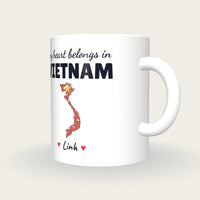 Personalised Vietnam Map Mug, My Heart Belongs In Vietnam, three-quarter view