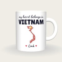 Personalised Vietnam Map Mug, My Heart Belongs In Vietnam, front