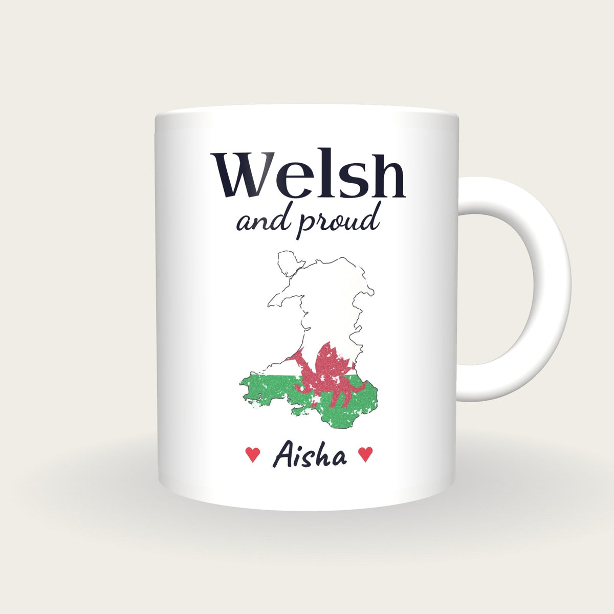 Personalised Wales Map Mug, Welsh And Proud, front