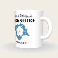 Personalised Yorkshire Map Mug, My Heart Belongs In Yorkshire, three-quarter view