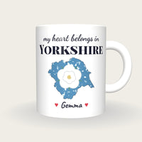 Personalised Yorkshire Map Mug, My Heart Belongs In Yorkshire, front