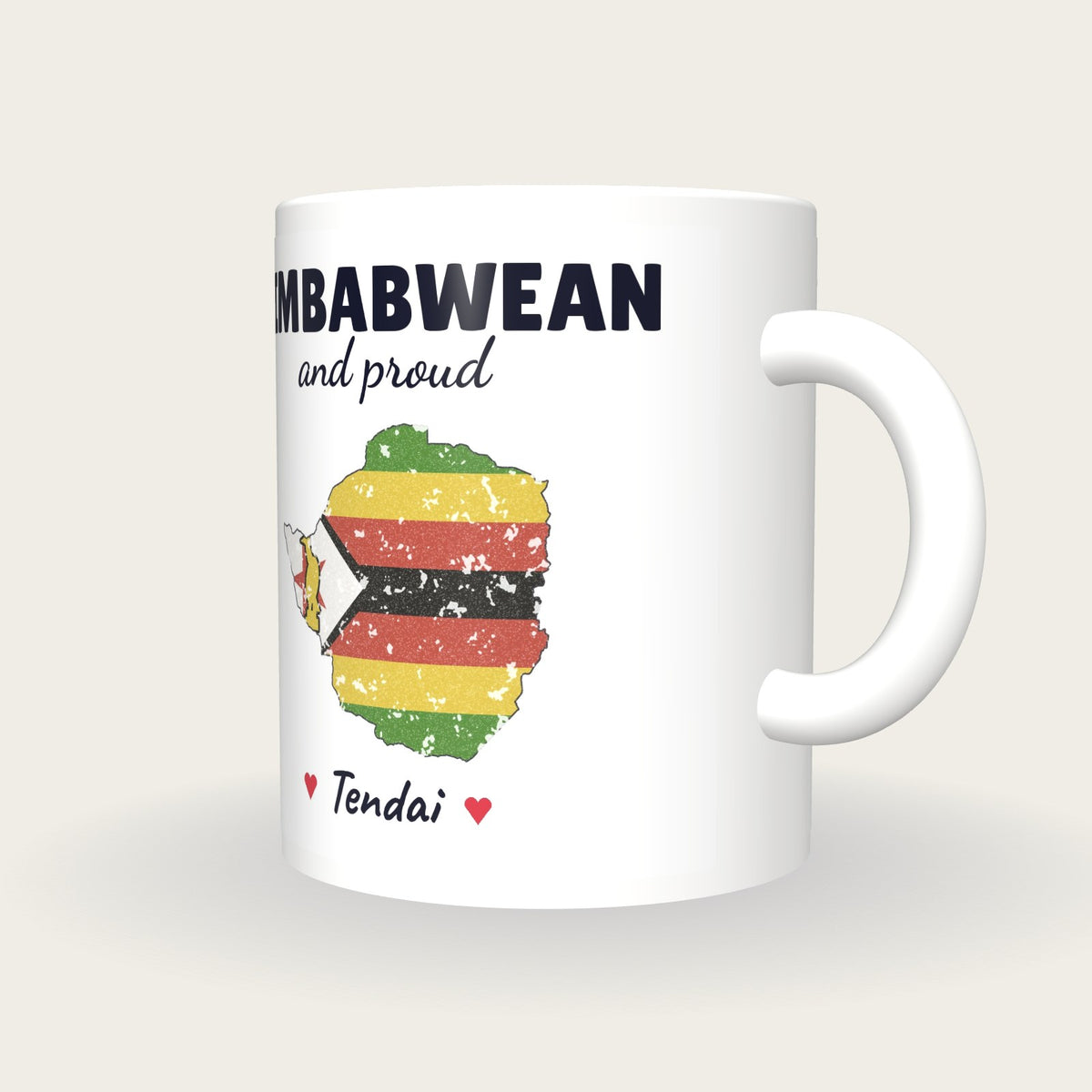 Personalised Zimbabwe Map Mug, Zimbabwean And Proud, three-quarter view