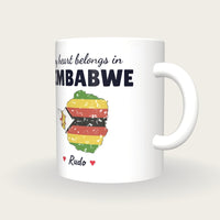 Personalised Zimbabwe Map Mug, My Heart Belongs In Zimbabwe, three-quarter view
