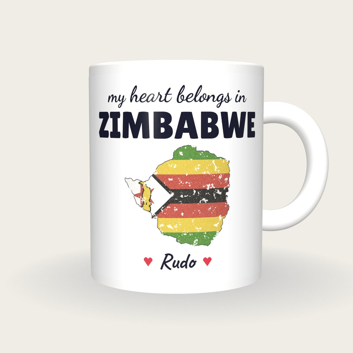 Personalised Zimbabwe Map Mug, My Heart Belongs In Zimbabwe, front