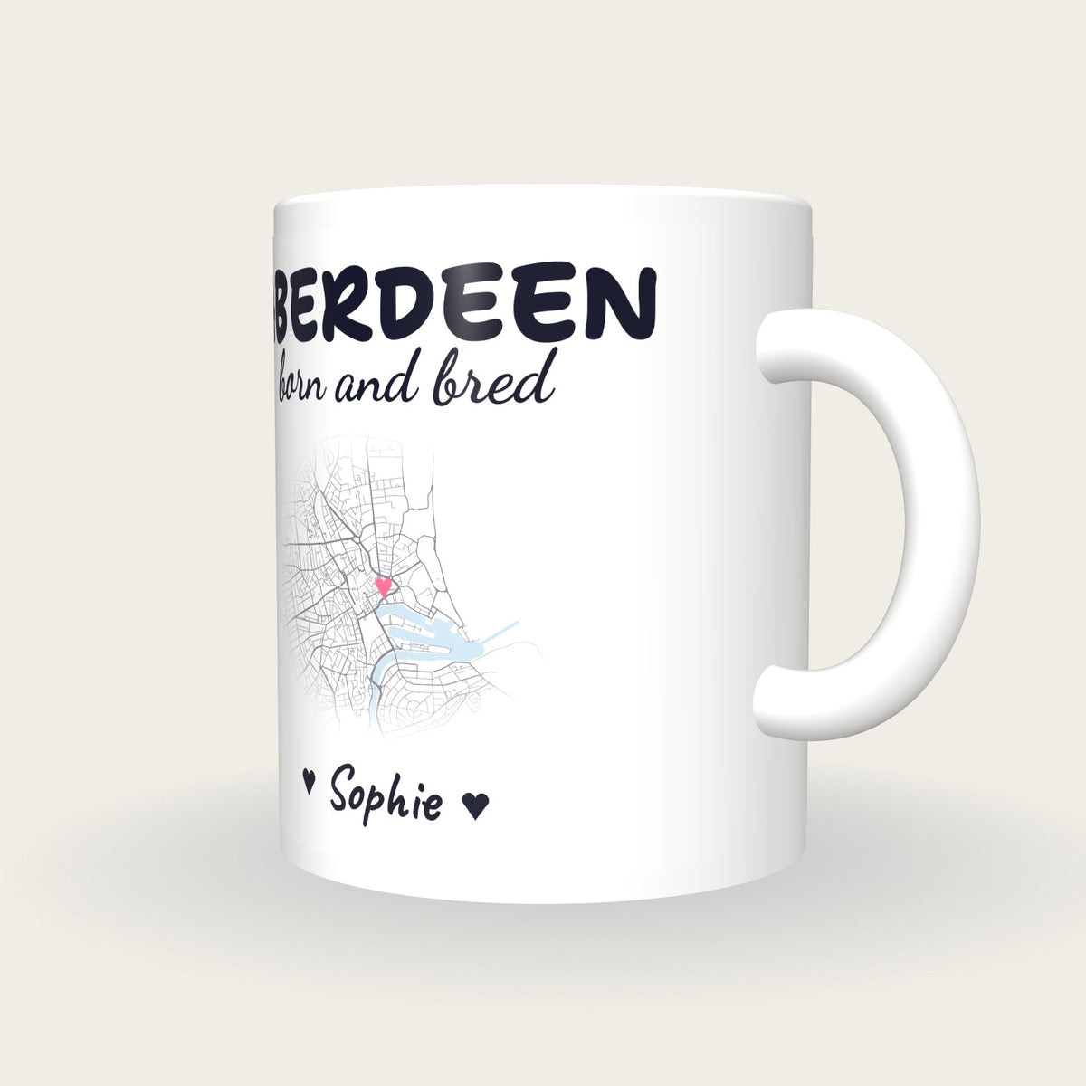 Personalised Aberdeen Map Mug, Aberdeen Born And Bred, three-quarter view