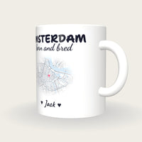 Personalised Amsterdam Map Mug, Amsterdam Born And Bred, three-quarter view
