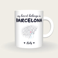 Personalised Barcelona Map Mug, My Heart Belongs In Barcelona, front