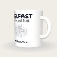 Personalised Belfast Map Mug, Belfast Born And Bred, three-quarter view