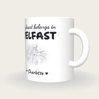 Personalised Belfast Map Mug, My Heart Belongs In Belfast, three-quarter view