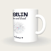 Personalised Berlin Map Mug, Berlin Born And Bred, three-quarter view
