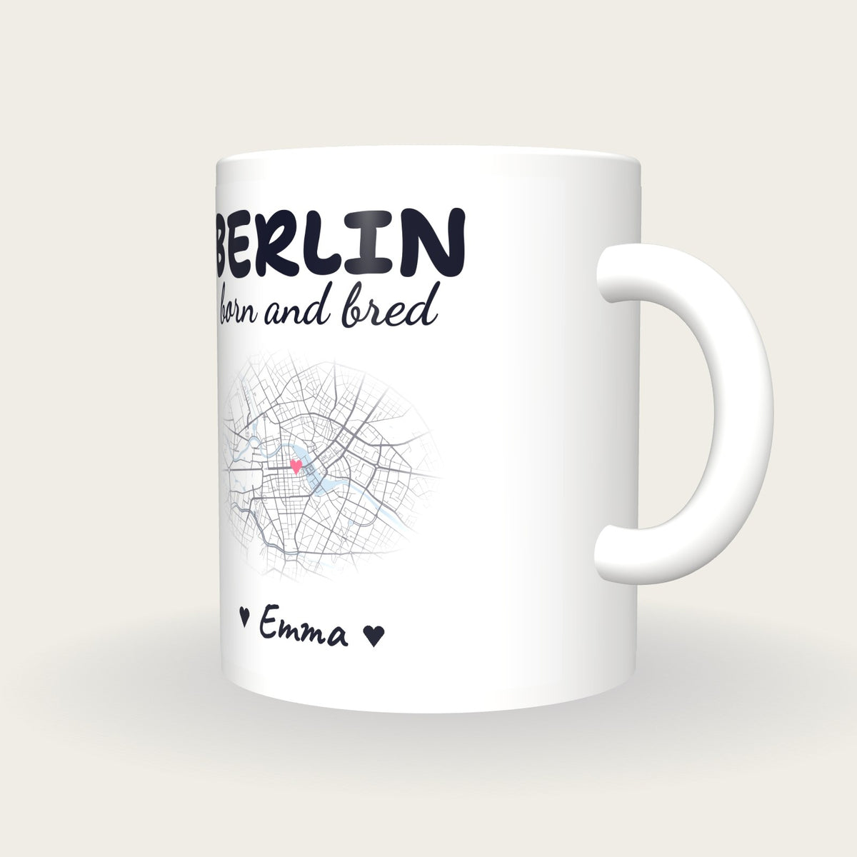 Personalised Berlin Map Mug, Berlin Born And Bred, three-quarter view