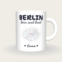 Personalised Berlin Map Mug, Berlin Born And Bred, front