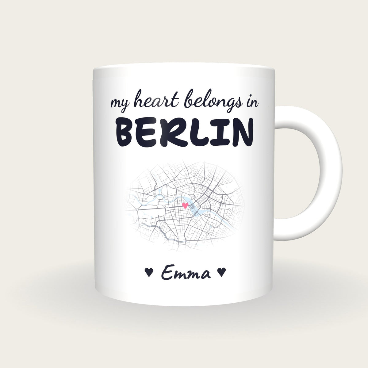 Personalised Berlin Map Mug, My Heart Belongs In Berlin, front