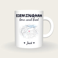 Personalised Birmingham Map Mug, Birmingham Born And Bred, front