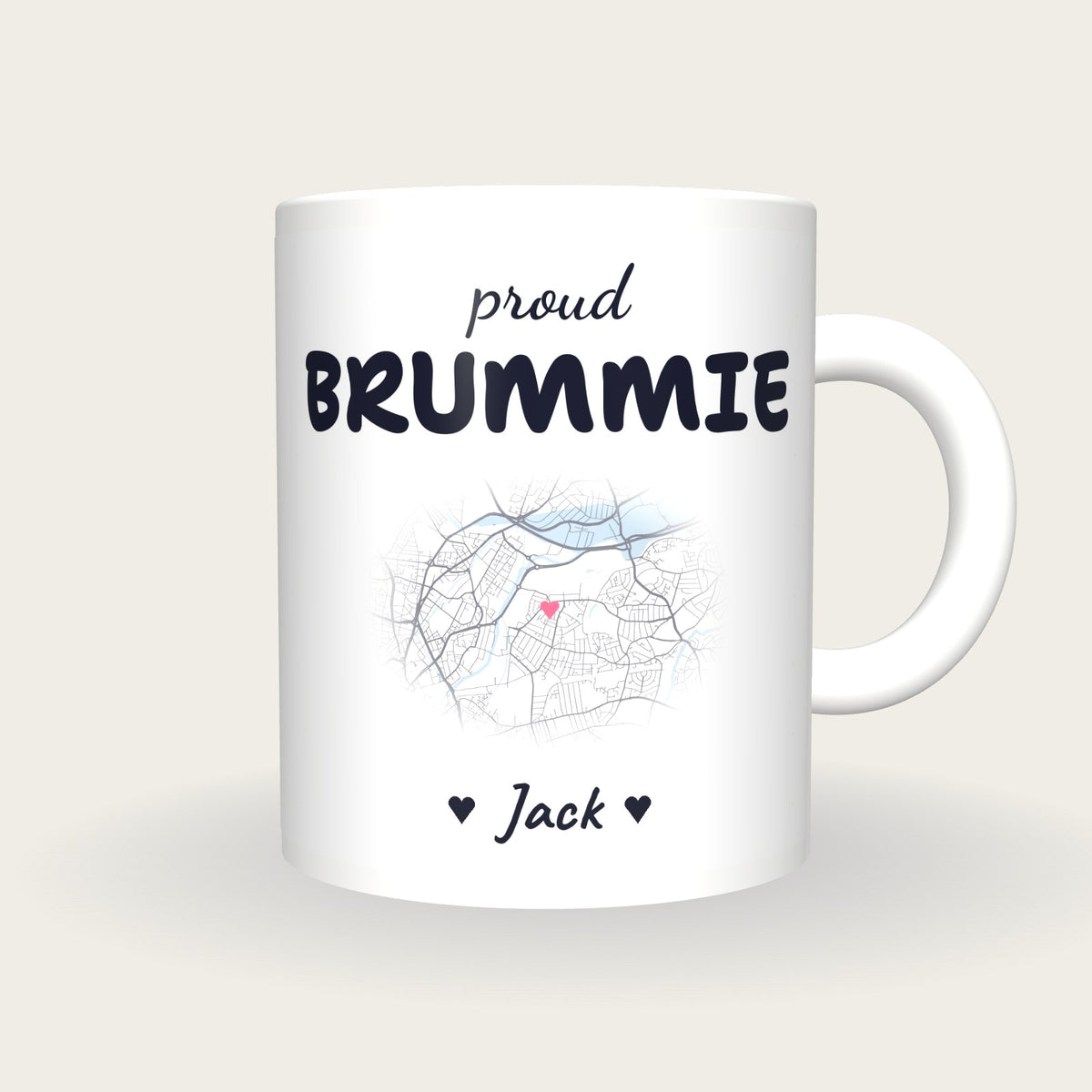 Personalised Birmingham Map Mug, Proud Brummie, front