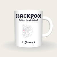 Personalised Blackpool Map Mug, Blackpool Born And Bred, front
