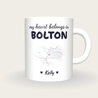 Personalised Bolton Map Mug, My Heart Belongs In Bolton, front