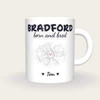 Personalised Bradford Map Mug, Bradford Born And Bred, front