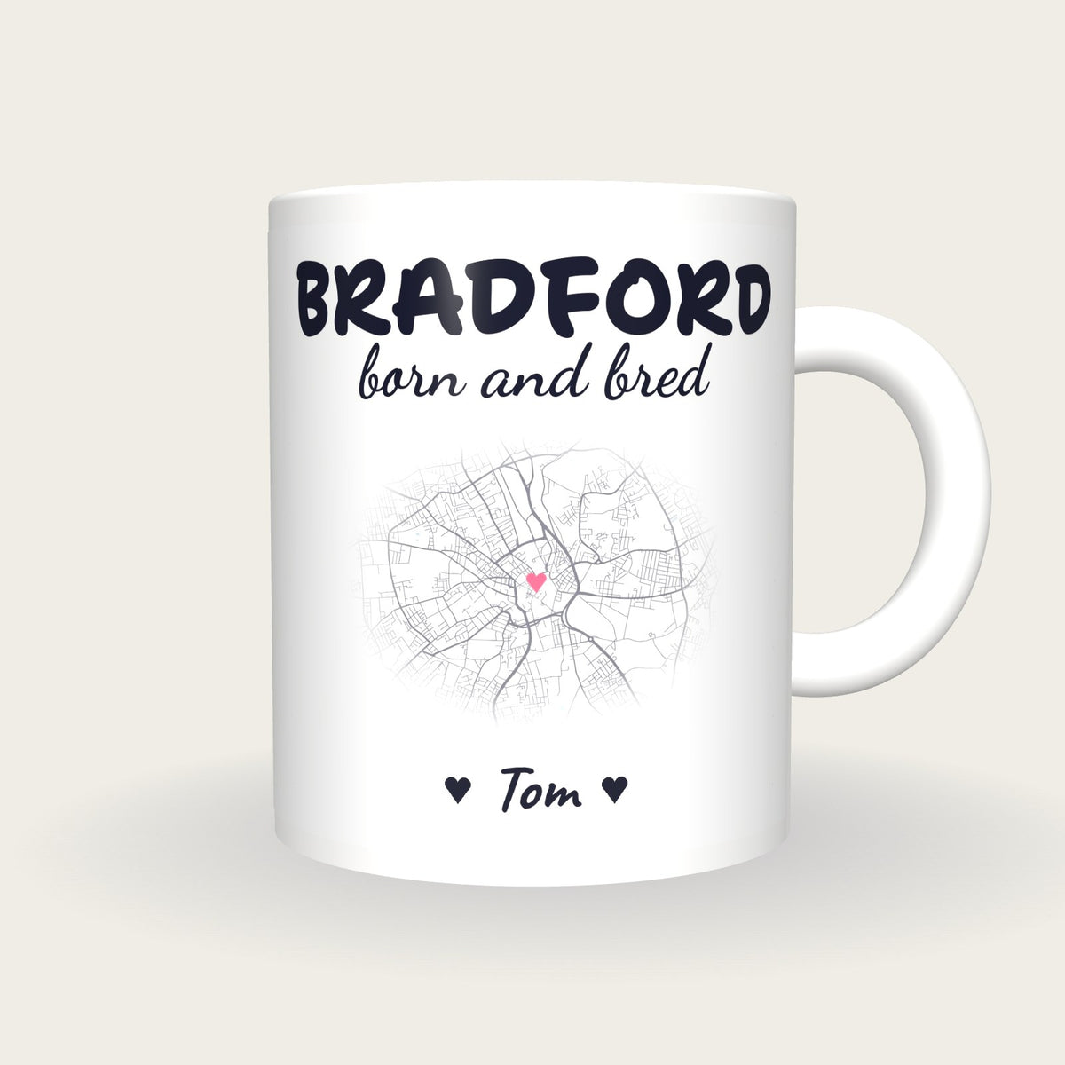 Personalised Bradford Map Mug, Bradford Born And Bred, front