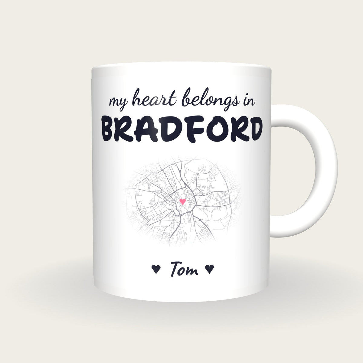Personalised Bradford Map Mug, My Heart Belongs In Bradford, front