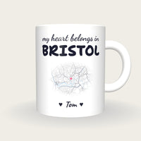 Personalised Bristol Map Mug, My Heart Belongs In Bristol, front