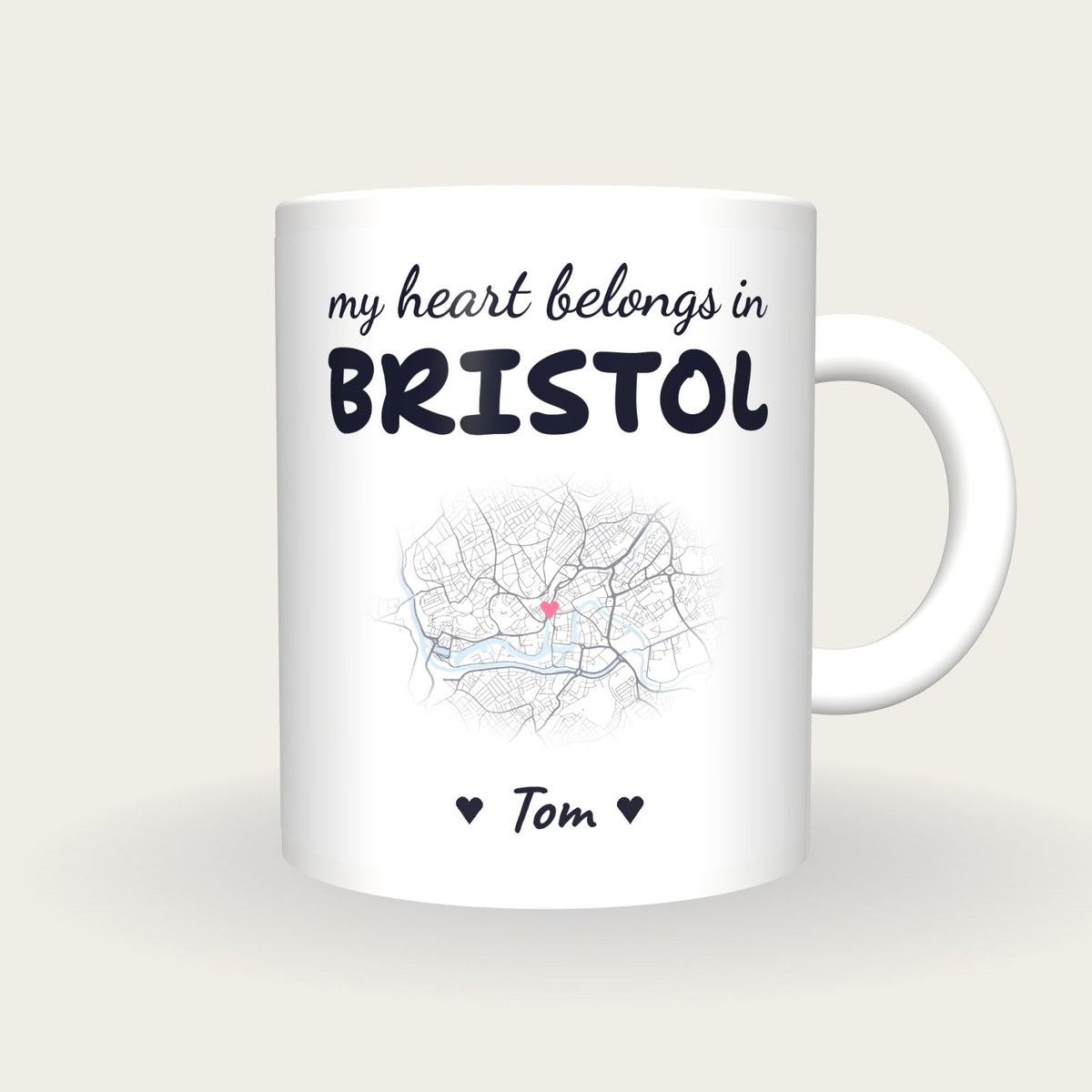 Personalised Bristol Map Mug, My Heart Belongs In Bristol, front
