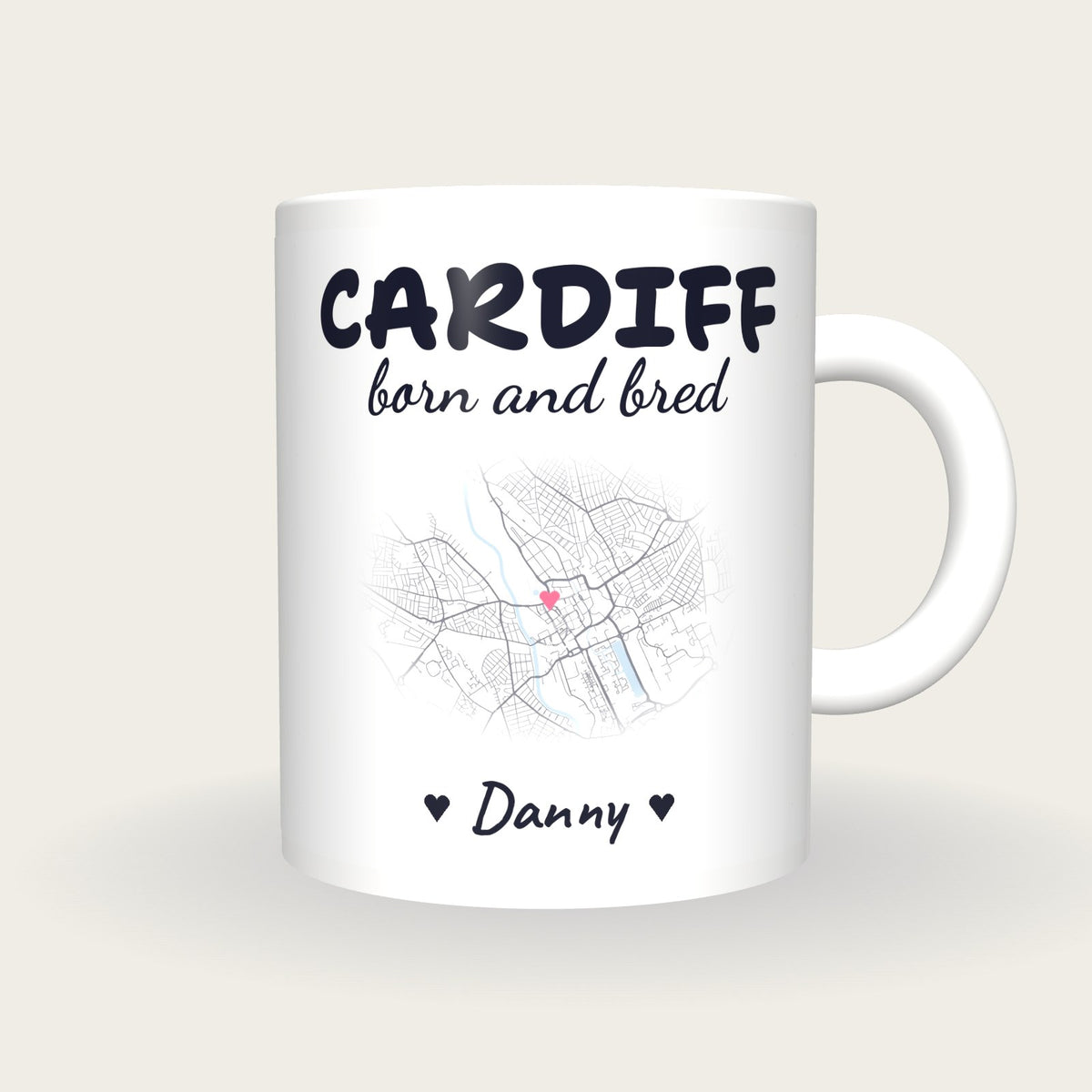 Personalised Cardiff Map Mug, Cardiff Born And Bred, front