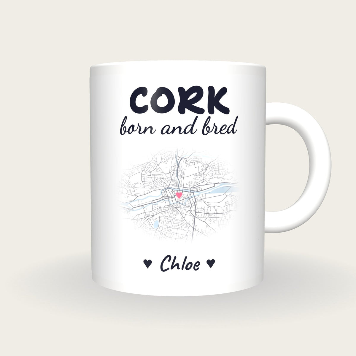 Personalised Cork Map Mug, Cork Born And Bred, front