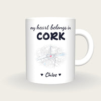 Personalised Cork Map Mug, My Heart Belongs In Cork, front