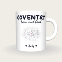 Personalised Coventry Map Mug, Coventry Born And Bred, front