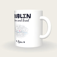 Personalised Dublin Map Mug, Dublin Born And Bred, three-quarter view
