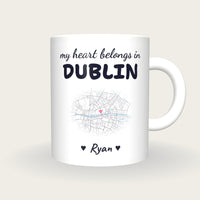 Personalised Dublin Map Mug, My Heart Belongs In Dublin, front