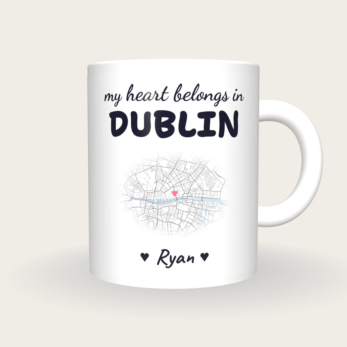 Personalised Dublin Map Mug, My Heart Belongs In Dublin, front
