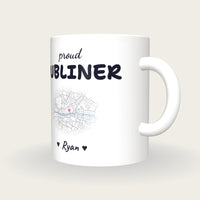 Personalised Dublin Map Mug, Proud Dubliner, three-quarter view