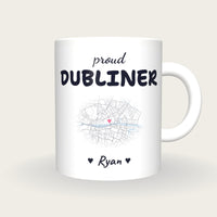 Personalised Dublin Map Mug, Proud Dubliner, front