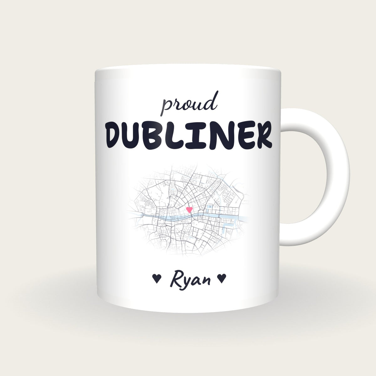 Personalised Dublin Map Mug, Proud Dubliner, front