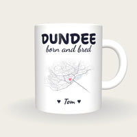 Personalised Dundee Map Mug, Dundee Born And Bred, front
