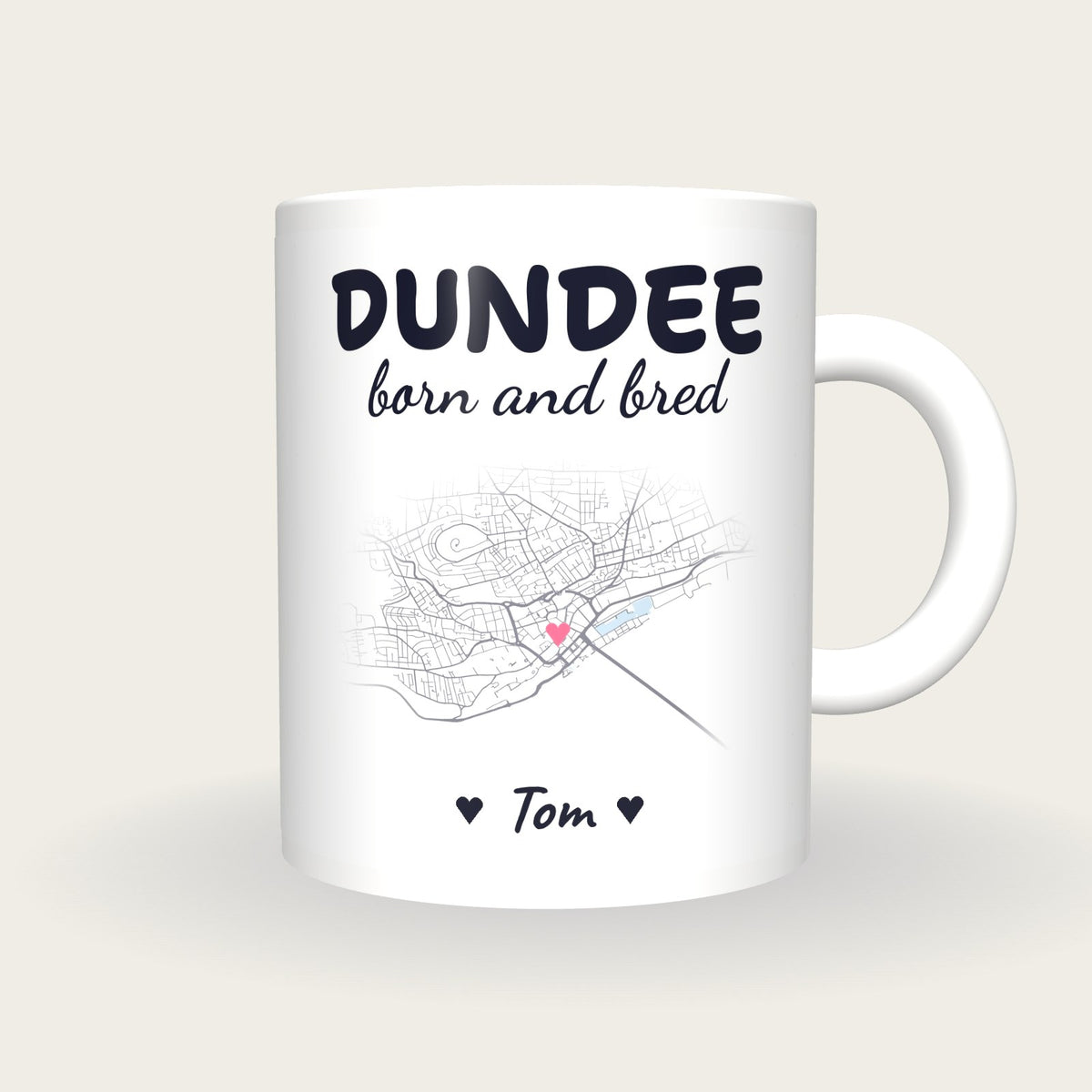 Personalised Dundee Map Mug, Dundee Born And Bred, front