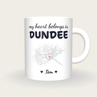 Personalised Dundee Map Mug, My Heart Belongs In Dundee, front