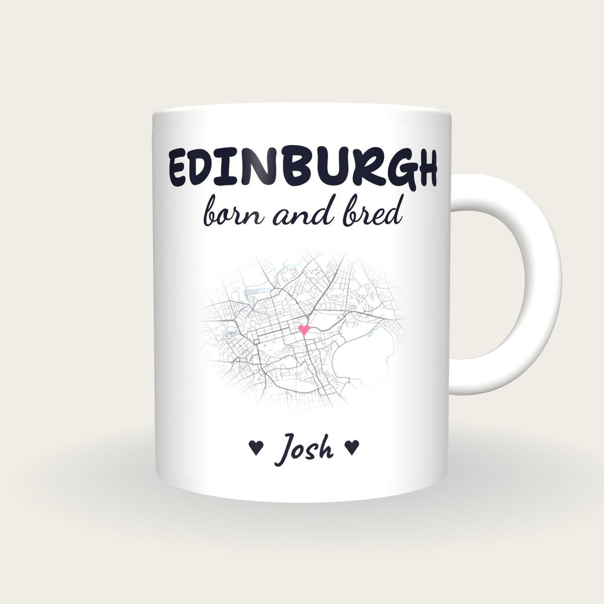Personalised Edinburgh Map Mug, Edinburgh Born And Bred, front