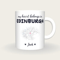 Personalised Edinburgh Map Mug, My Heart Belongs In Edinburgh, front