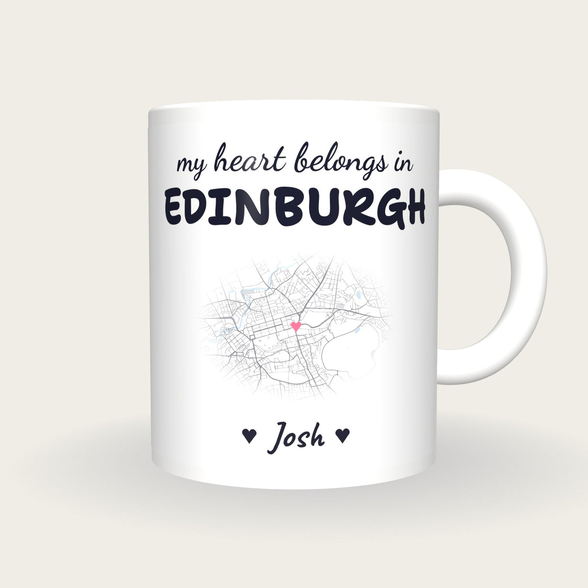 Personalised Edinburgh Map Mug, My Heart Belongs In Edinburgh, front