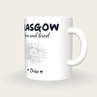 Personalised Glasgow Map Mug, Glasgow Born And Bred, three-quarter view