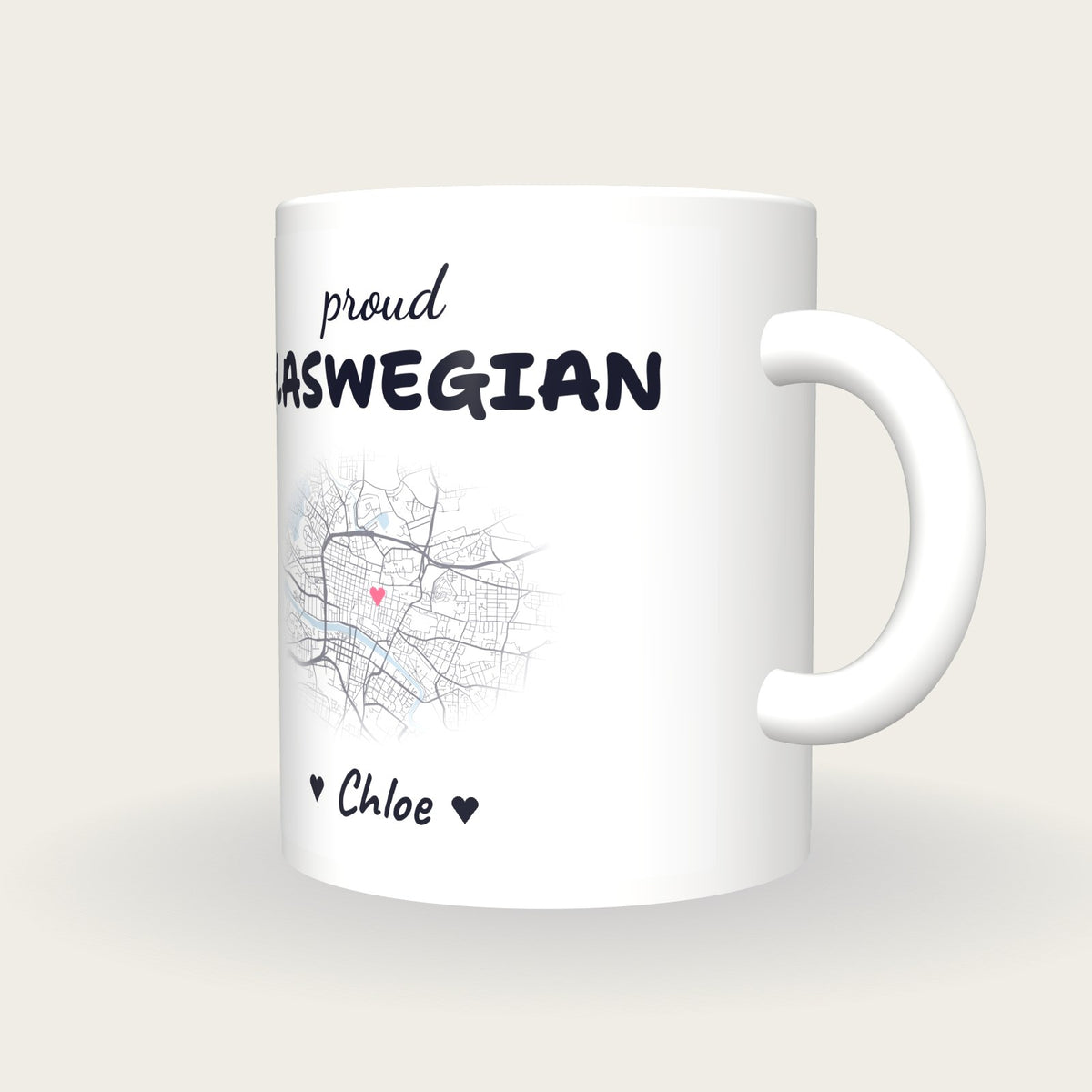 Personalised Glasgow Map Mug, Proud Glaswegian, three-quarter view