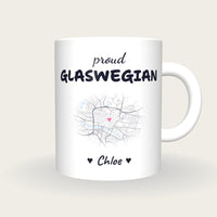 Personalised Glasgow Map Mug, Proud Glaswegian, front